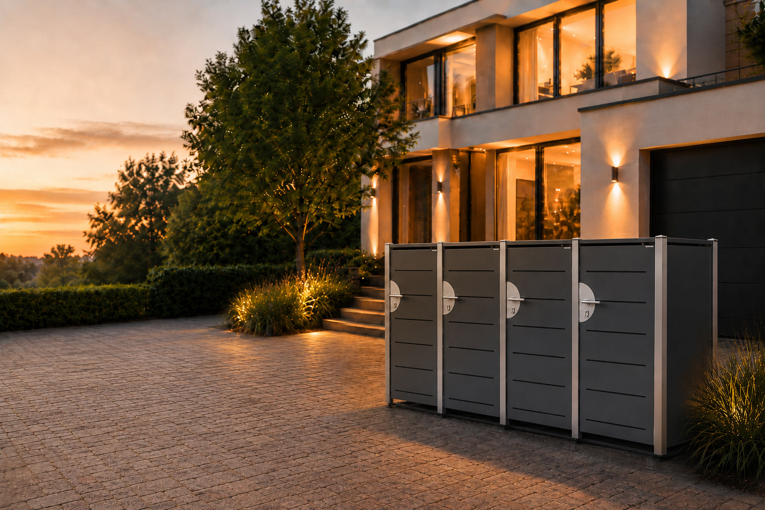 Dieselbe Hauseinfahrt mit architektonisch integrierter HALABOX