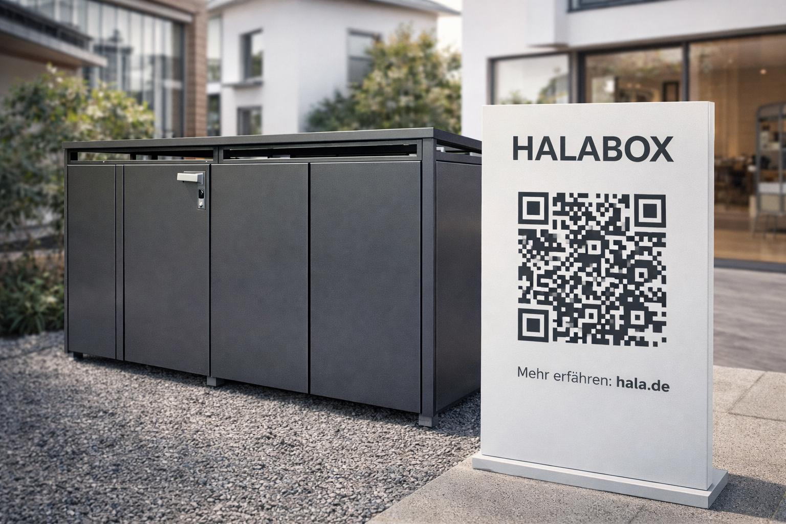 HALABOX vor einer Wohnanlage