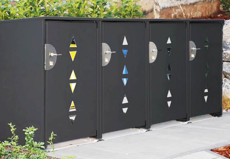HALABOX mit individuellen Designtüren in Gelb, Blau und Edelstahl
